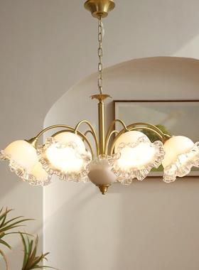 式轻奢奶白玻法9135璃吊美式田园客厅餐厅灯卧灯室全铜具新品
