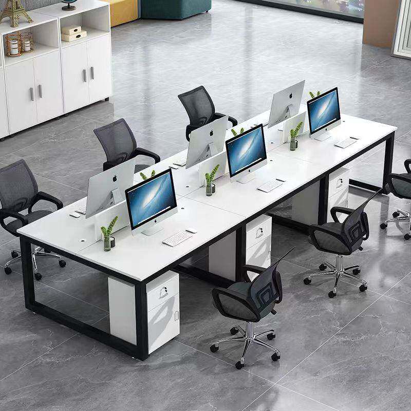 简组约现代白色工位办公SM脑桌电职员桌员工46四六人桌位桌椅合
