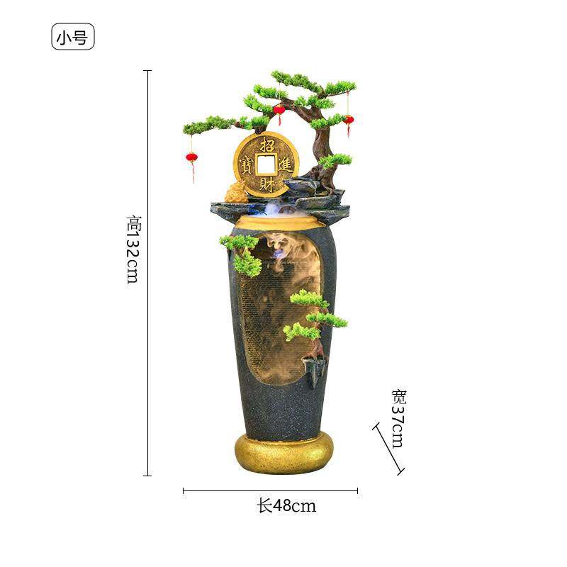 新中式流水喷泉电视柜旁边轻奢落地禅意庭院景观玄关客厅假山摆件