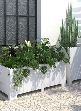 户外台防腐木花箱庭院长外方形木LTO质花槽阳花园白色组室花盆合