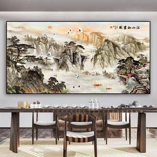 05354925825新款黄山迎水客松国画2水式墨山中客厅沙发茶室办公室