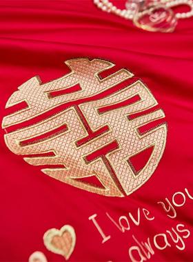 式简约全棉婚庆被四件套棉大红色床单套TMM-2024新中婚陪纯嫁结婚