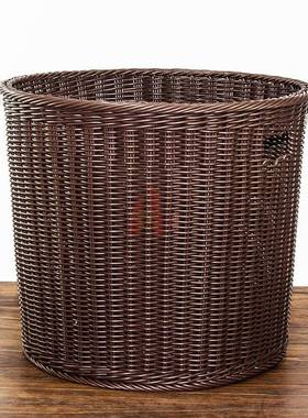 环保物PP仿藤篮圆形毛织巾桶脏衣篮废纸篓杂JDO筐收纳篮毛编巾筐