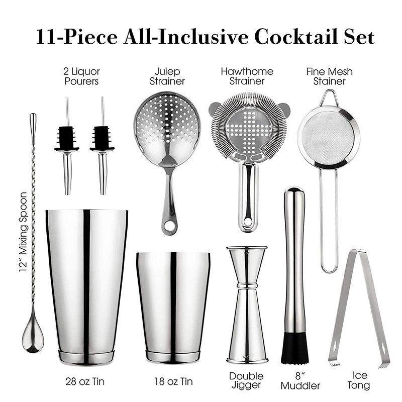 跨境11件套酒吧调酒用具JT-0017304不锈钢酒波士顿调器酒吧调酒套