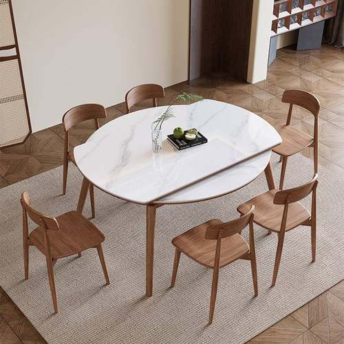 极简轻岩奢餐桌椅组合现代简约小户家用型2810#圆形板可伸缩家用