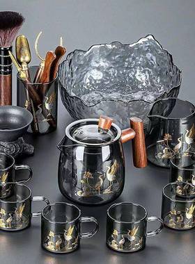 烟灰GNH色玻璃茶具装轻家用奢套透明茶壶办室公泡茶喝茶套餐