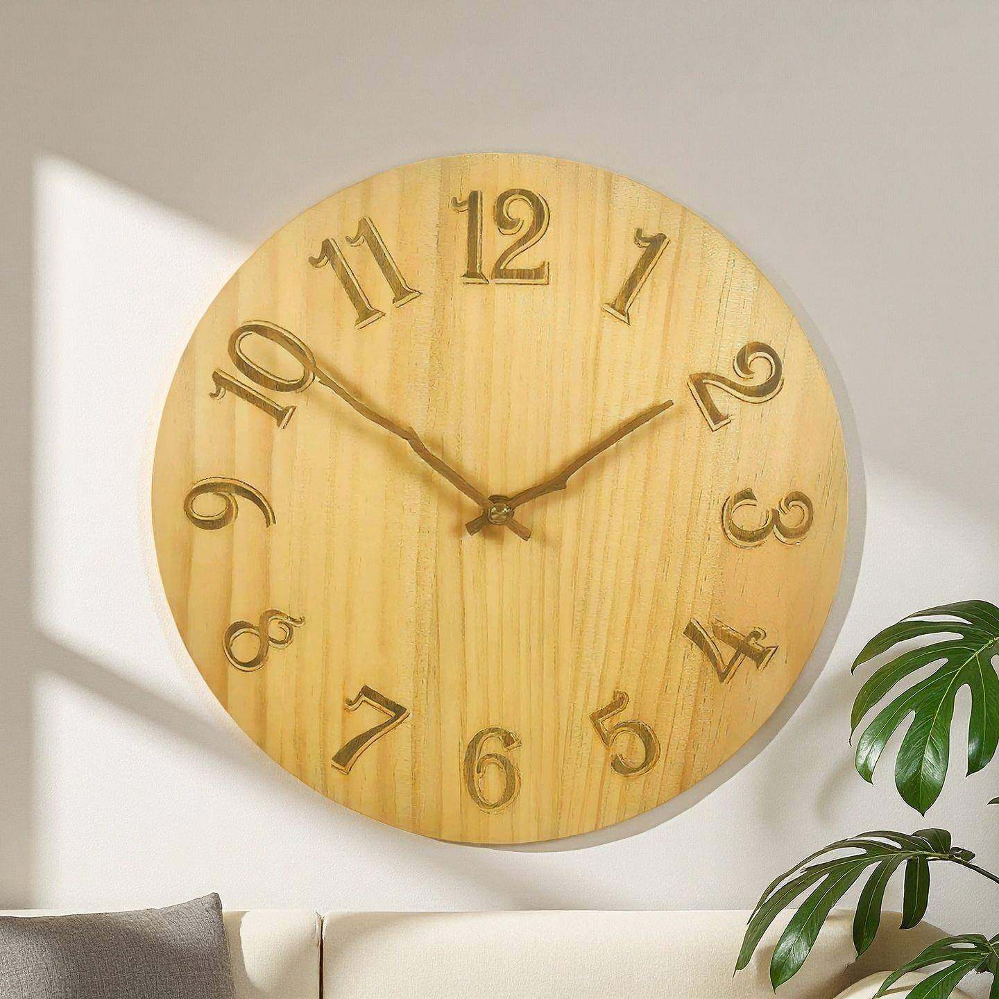 实木挂客/厅挂墙钟挂钟新钟中式家用时实木静音钟孔表免打壁挂时