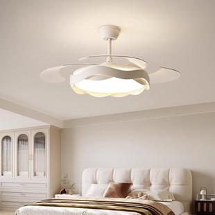 卧室风扇2025新款 奶油风简约现252灯代隐房间灯吊扇形广东中山灯