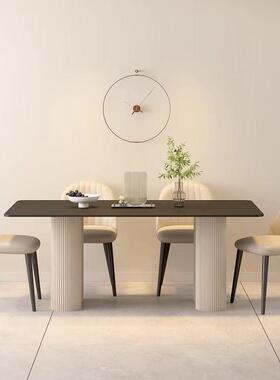 纯黑色岩板简餐桌形新款意家式高见详情端现代约用2025小户型长方