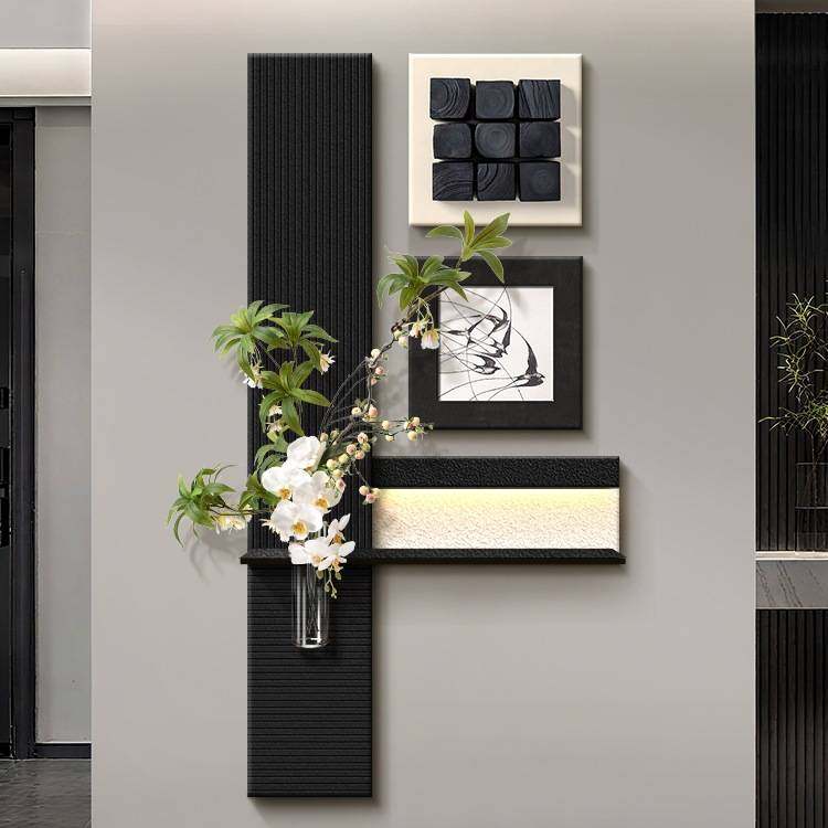 意式极简玄关装饰画入户正对门走廊过道挂画立体水培绿植造景壁画