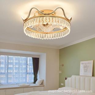 水用卧晶室头风扇灯2025新款 吸顶1601灯现代简约餐厅摇家电扇吊扇