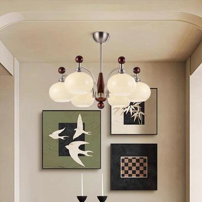 实2EVL02年新中古客厅吊灯美5式复古餐厅灯奶油木柿子灯中山灯款