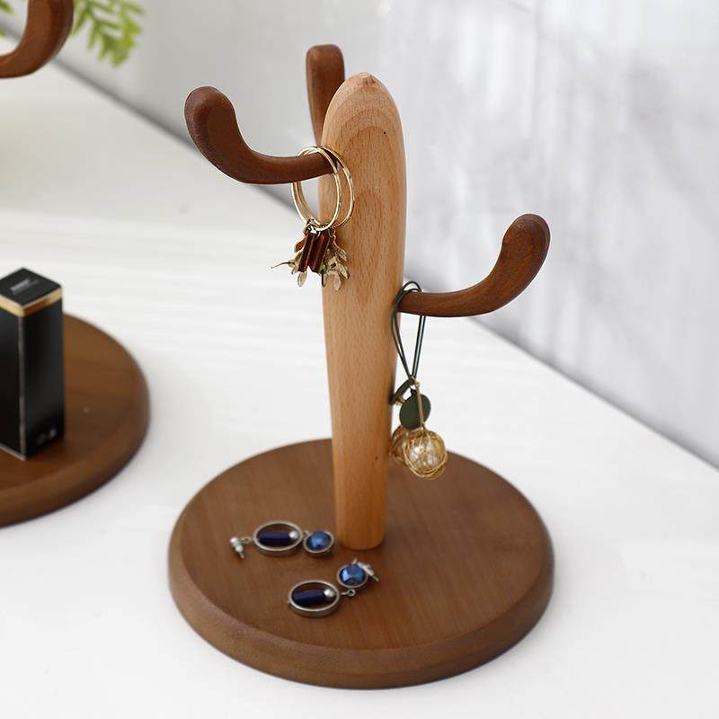 玄关钥架匙挂实入户钥LDB匙挂架创意仙人掌木收纳盒门口桌面置物