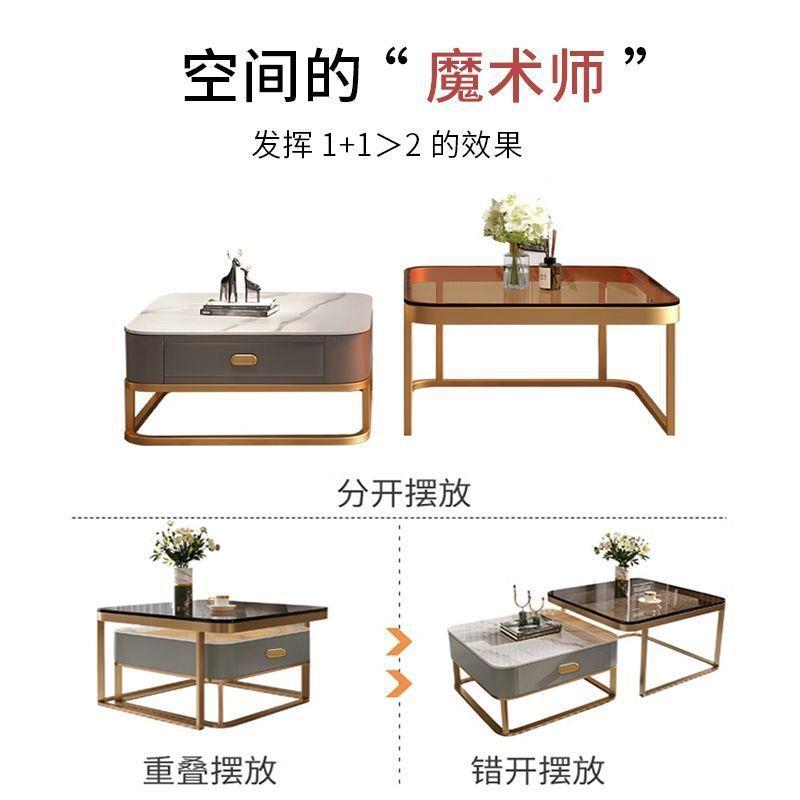 轻奢茶客家用现代简约户厅型网红方形764小玻璃岩板茶几几电视柜