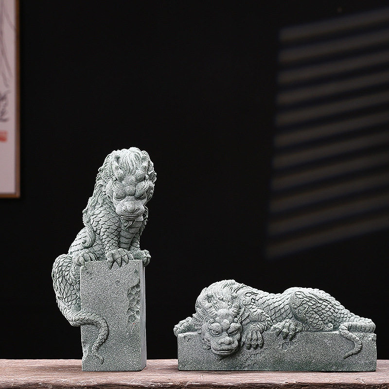 中式国风卧龙石玺动物摆件园艺盆栽假山鱼缸造景创意客厅桌面装饰