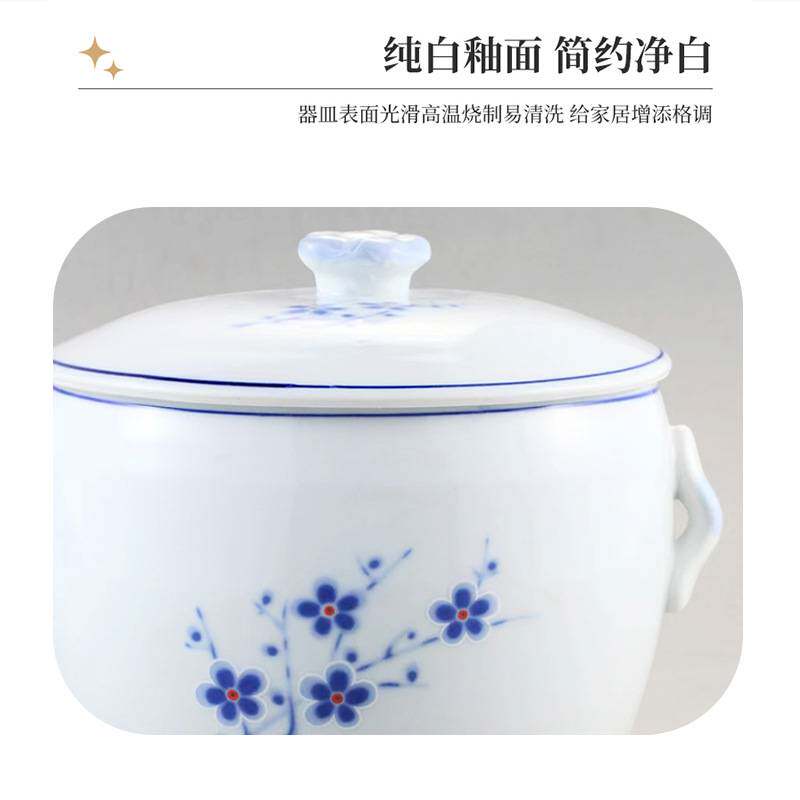 中式兰梅陶瓷炖汤加盖密封双耳炖汤盅家用酒店餐厅白瓷鸡汤大炖盅
