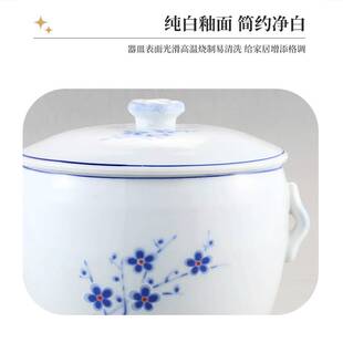 中式兰梅陶瓷炖汤加盖密封双耳炖汤盅家用酒店餐厅白瓷鸡汤大炖盅