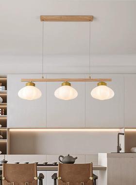 新式餐厅吊灯创意奶油中风饭桌755吧室台L木ED灯胡桃纹茶中山灯具