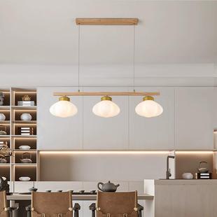 新式 餐厅吊灯创意奶油中风饭桌755吧室台L木ED灯胡桃纹茶中山灯具