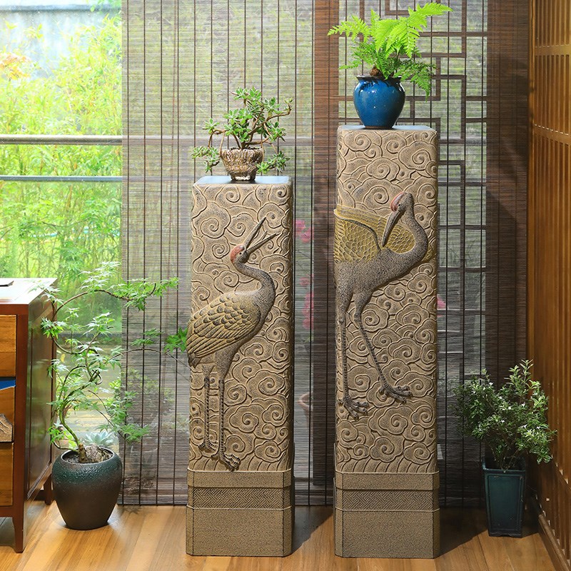 新中式仿石展示柱摆件家居装饰室内客厅玄关公司大厅仿古仙鹤底座
