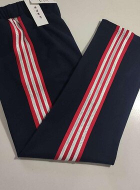 定做中小学生男女校裤直筒裤红色7厘米宽杠上三道白色杠条大码棉