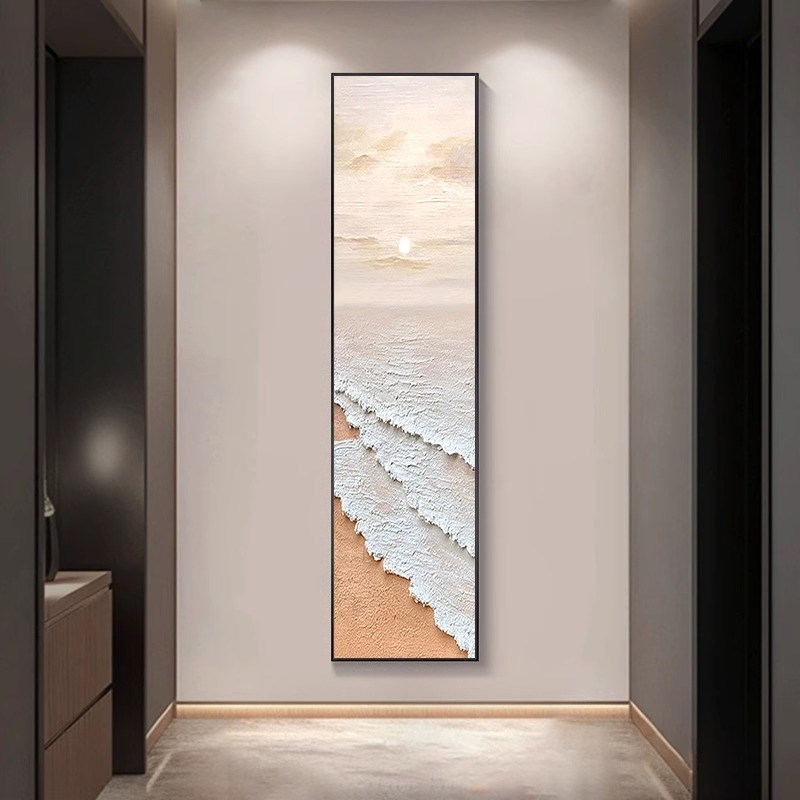 肌理画几何抽象窄长条竖版挂画入户玄关装饰画正对门走廊过道壁画图片
