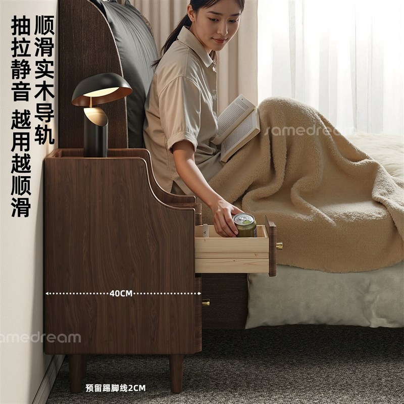 三梦纯实木沙发边几客厅侧边柜可移动小茶几阳台小桌子卧室置物柜
