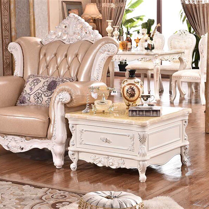 欧式美式大理石茶几方几边几沙发边柜客厅实木茶角几X大小茶几组