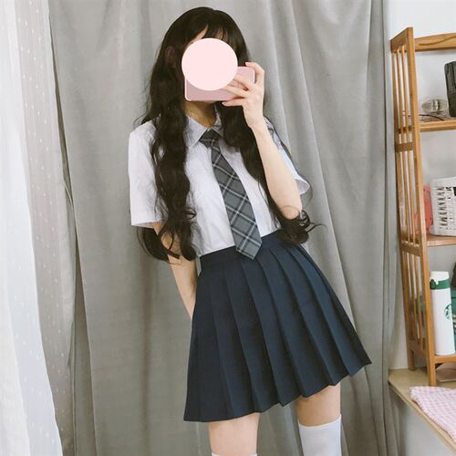 现货基础款JK学院风套装制服裙尖领F直筒白衬衫百褶裙格子领结女