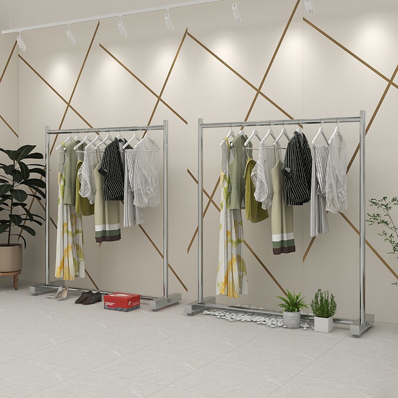 不锈钢拉丝晾衣架落地式房间卧室内折叠晒衣架单杠式宿舍挂衣帽架