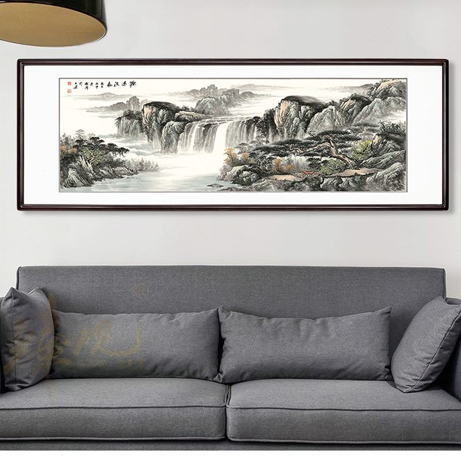 背有靠山办公室中式客厅装饰画挂画聚财国画山水画旭日东升聚宝盆