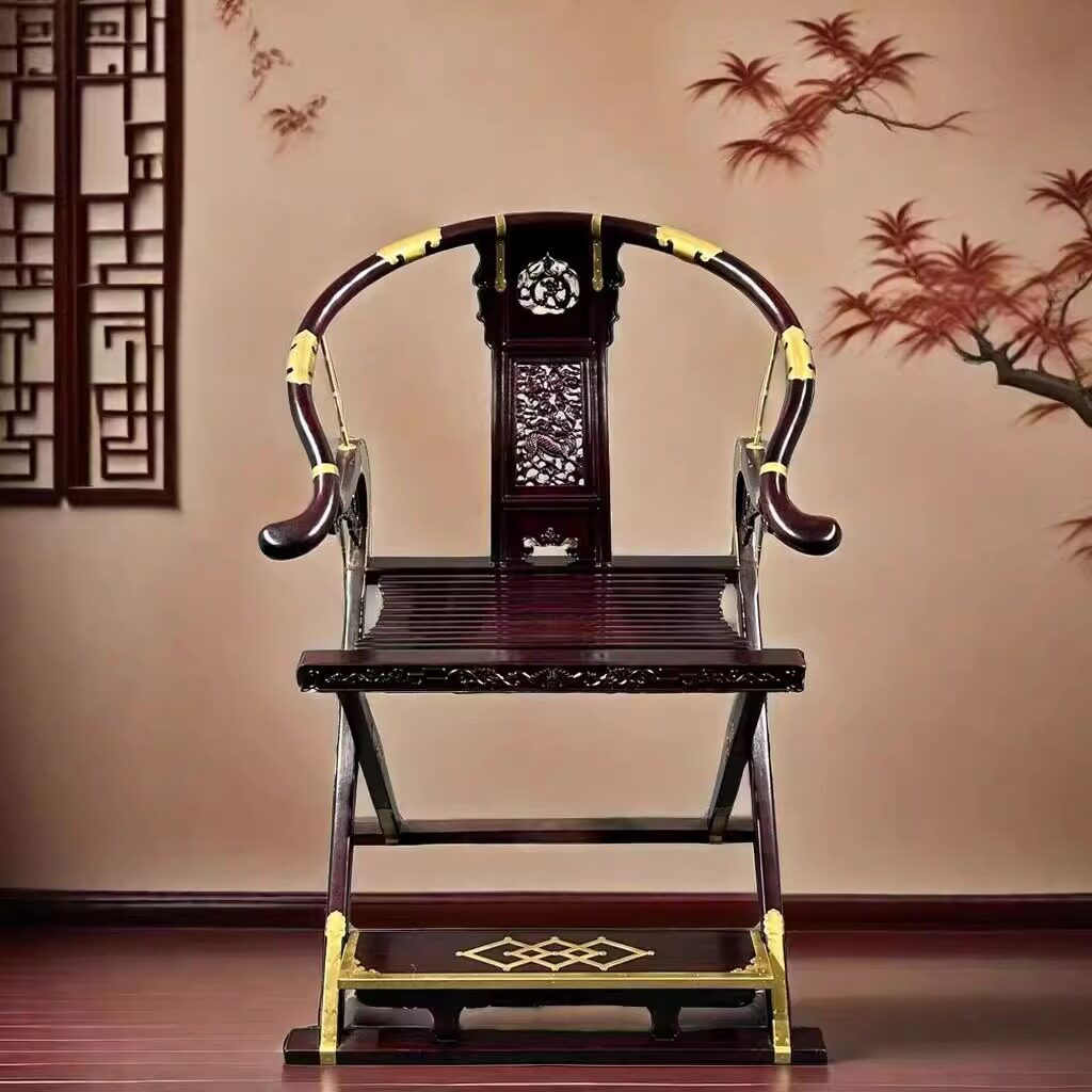 实木圈椅交椅镂空雕花折叠椅主人椅中式太师椅明式家具麒麟圈椅