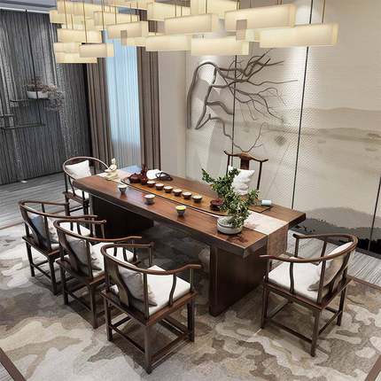 办公茶桌室椅组合一体实TTY木桌全套茶茶茶台室原木大板茶台全套