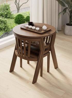 原木件客厅阳休台闲桌三椅套小户型实木UQV套装茶桌一桌二椅组合