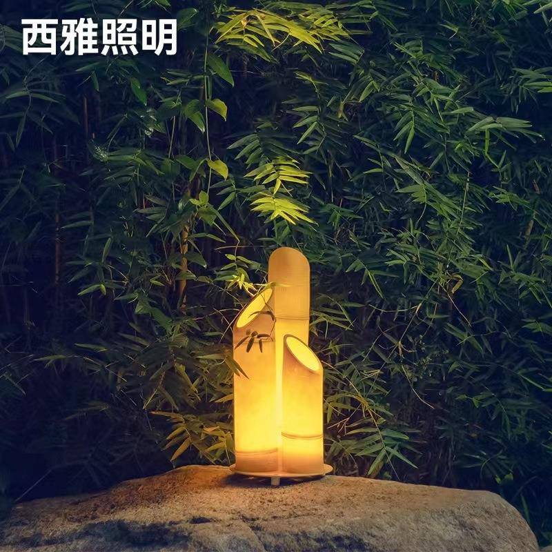 仿真竹子灯l玻璃钢户外太能发光小玻璃竹灯品灯de公园景阳观竹筒
