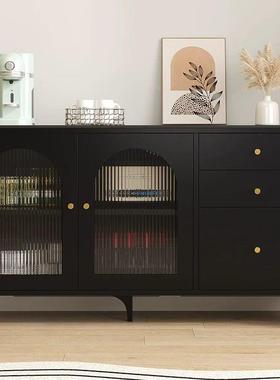 岩板边餐储柜功能茶水柜客厅复古KGK风黑色厨房靠墙收纳物柜多吧台柜