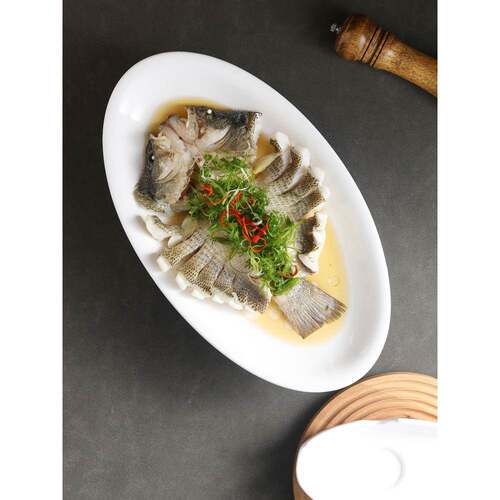 鱼盘加热保温家用FJL鱼椭店碟子圆盘装菜盘酒陶瓷明炉餐具蒸商用