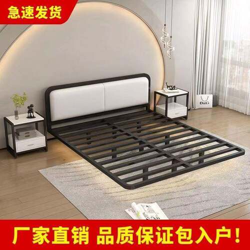 浮床软包无品牌/头极简约现代悬简铁艺主卧双床人床榻榻米悬空床