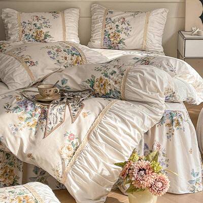 法式复古风纯棉全床上四件1lyx2024套00棉床裙款套宿舍床被单三件