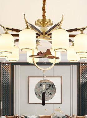 7023新中式全铜吊灯复古e客厅餐厅玻璃灯罩卧室灯l灯d铜艺复古风