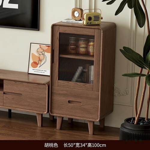 黑胡电桃木视柜茶几斗厅柜边柜一实体客家用落地985收纳储物柜小