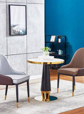 轻奢餐洽谈台桌椅家用阳桌子圆商用不锈钢桌小T-301户型桌白色岩板小桌