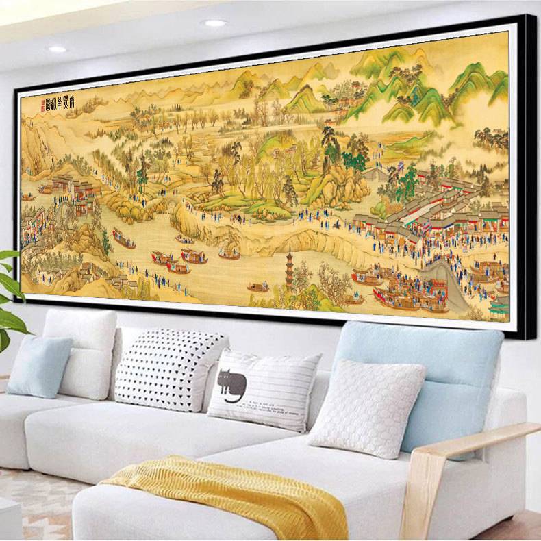 康熙南巡图十字绣2022新款线绣客厅大气古典山水风景名画中格古绢