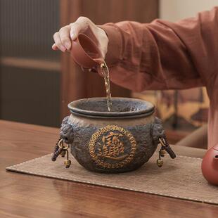 故文粗创茶渣缸桌面废缸水垃圾桶带过铜缸滤干湿分离陶水宫盂建水