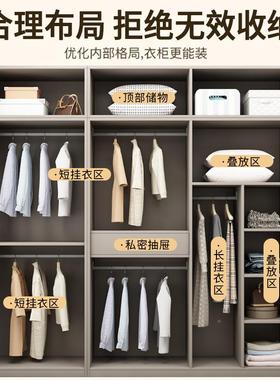 实木衣柜家用用卧室02JRE25新款平开奶油门风储物柜子出租房松木