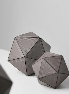 代轻售奢风球形皮革切面树881346脂摆件样板间楼处客厅桌茶现几面