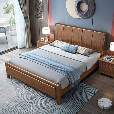 木实木床双床胡1.8米现代中式1HC-01#.5米主卧婚床卧室桃人家具送