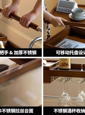 角实木客厅YDX-A202可移动发边几小边推车边几白沙蜡木复古侧柜几