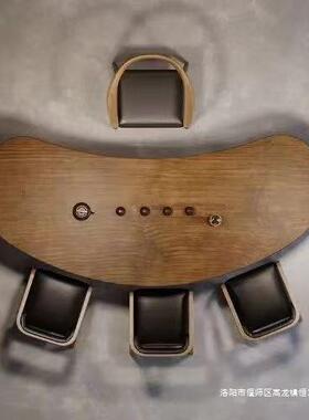 实木阳大板茶桌椅组合简约现代WVZ茶台台异茶形泡桌会议桌大型子
