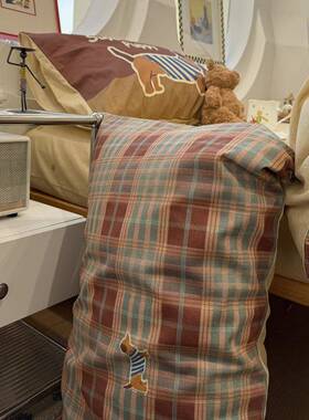 拉20888红棕格子小狗美床上四件套棉纯棉1.5m1.8德米被套床单三件